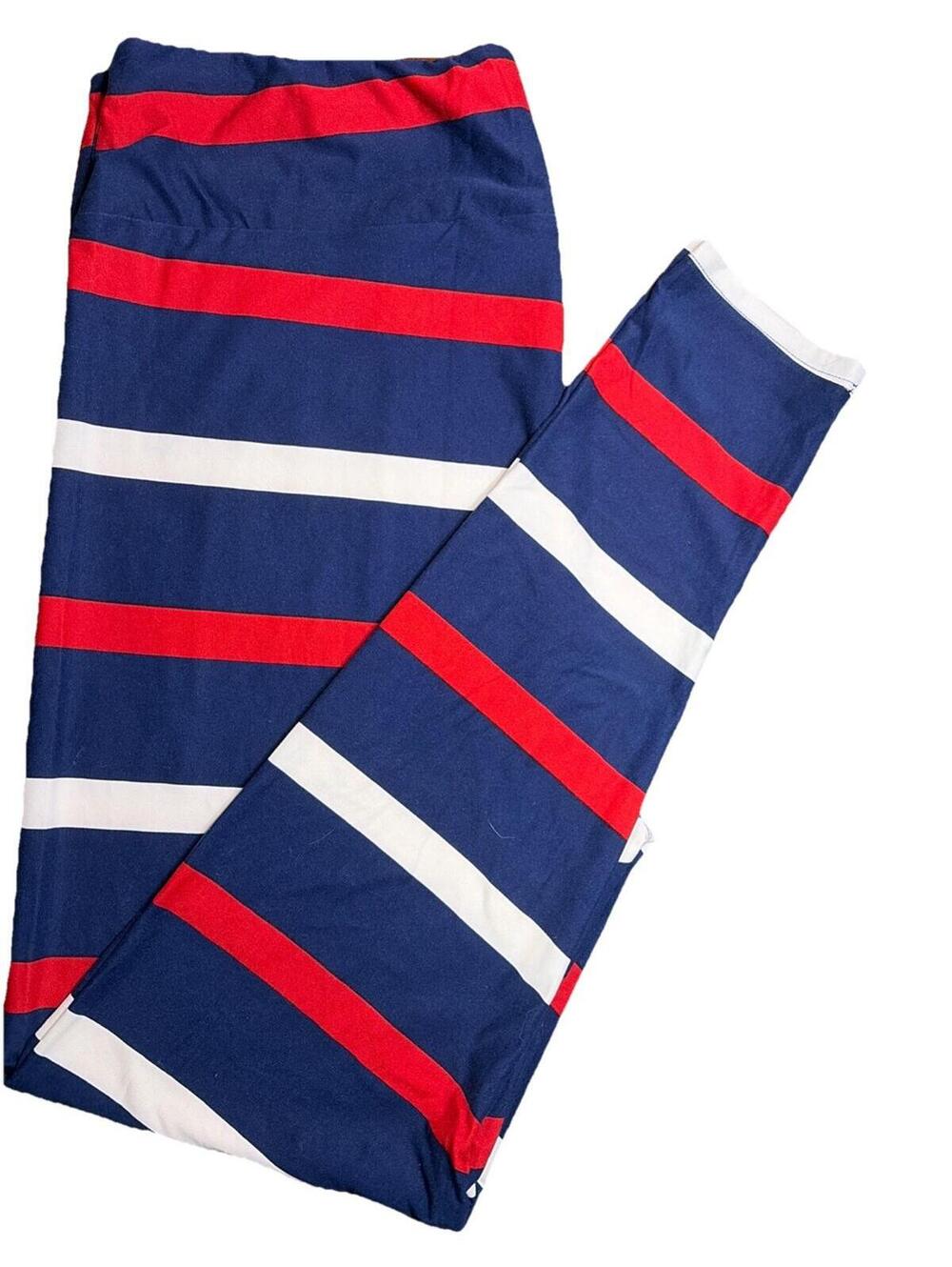 New LuLaRoe TC2 Red White And Blue Patriotic Striped Leggings Size (20-26)